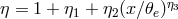 η3 η = 1 + η1 + η2(x βπe)