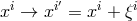 xi → xi′ = xi + ξi